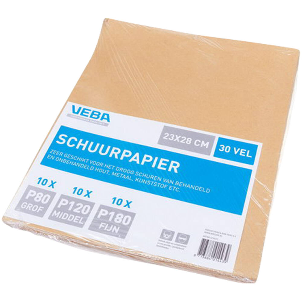 VEBA Schuurpapier Vellen 23 x 28cm Assortiment Flint (10x Fijn, 10x Middel, 10x grof)