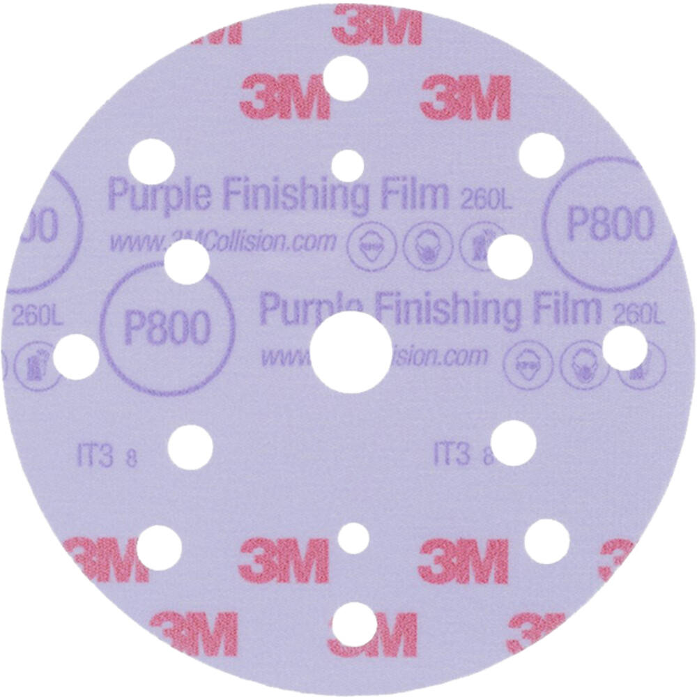 3M Hookit Purple Finishing Film Schuurschijf 260L, 150 mm, 15 Gaten, P800, 50 st, 51155