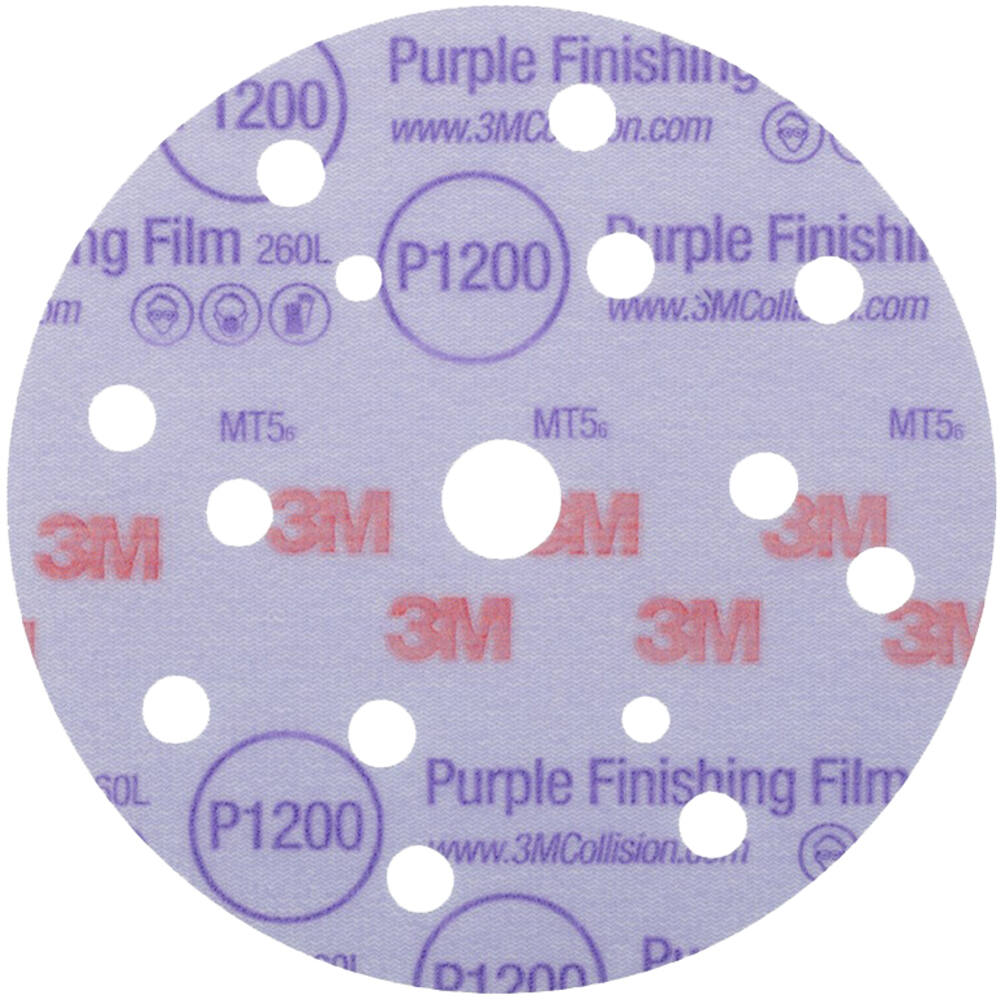 3M Hookit Purple Finishing Film Schuurschijf 260L, 150 mm, 15 Gaten, P1200, 50 st, 51158