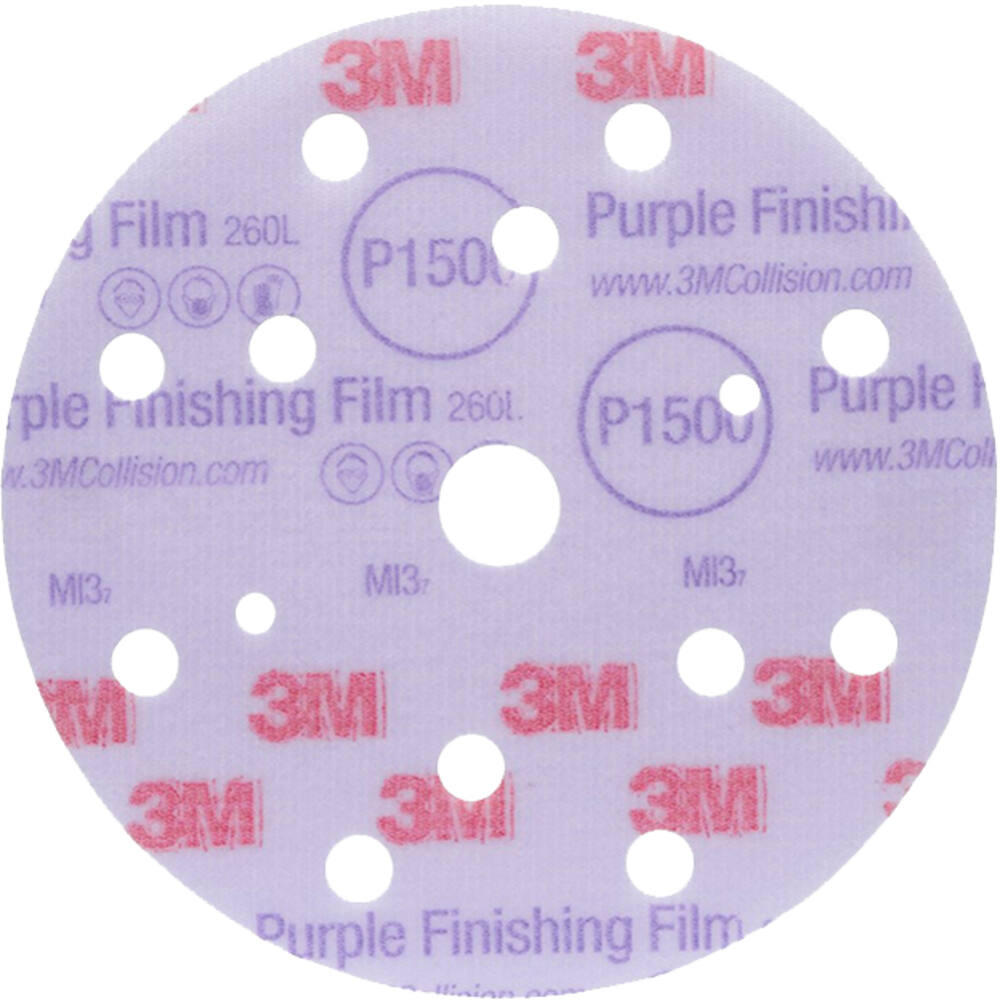 3M Hookit Purple Finishing Film Schuurschijf 260L, 150 mm, 15 Gaten, P1500, 50 st, 51154