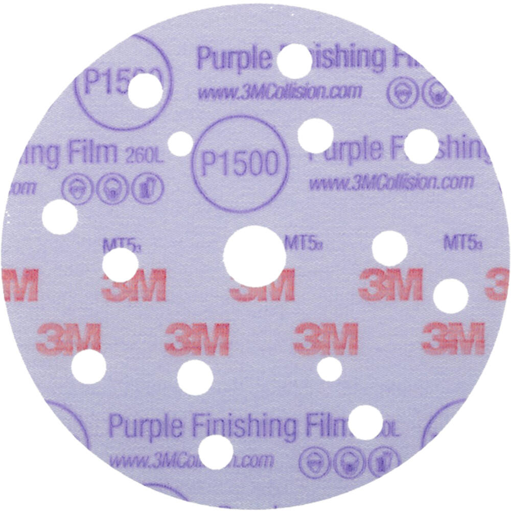 3M Hookit Purple Finishing Film Schuurschijf 260L, 150 mm, 15 Gaten, P1500, 50 st, 51154