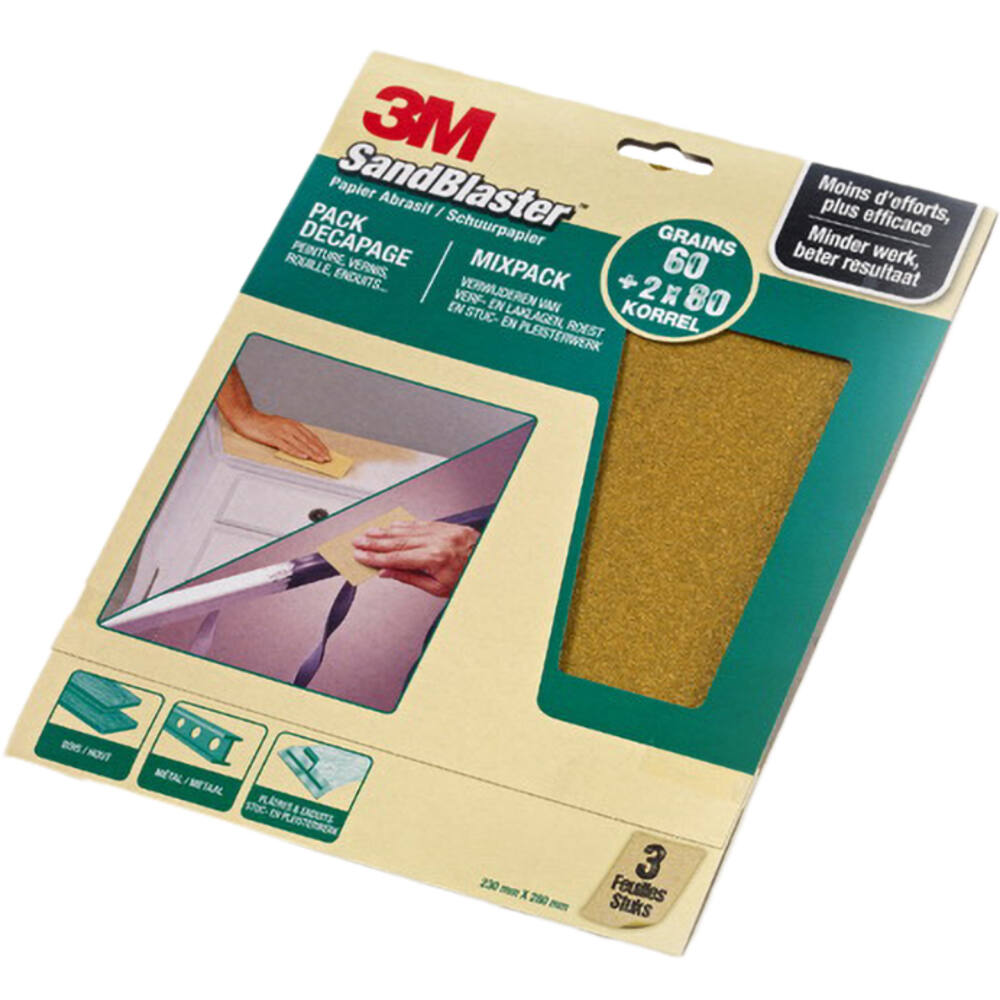 3M Sandblaster Schuurvellen groen (Gelakte Ondergonden) 23x28cm 3 Vellen P60/P80 (60376)