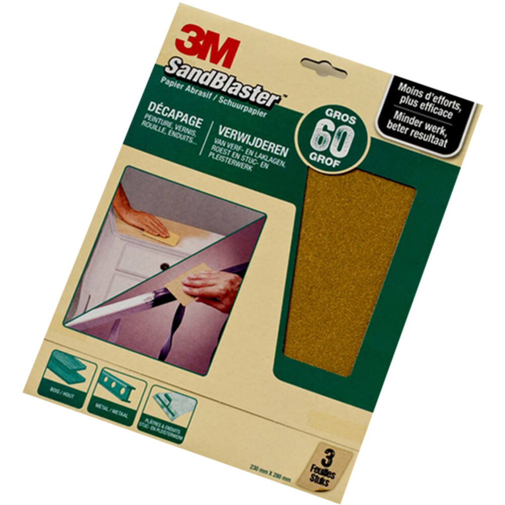 3M Sandblaster Schuurvellen groen (Gelakte Ondergonden) 23x28cm 3 Vellen P60 (60373)