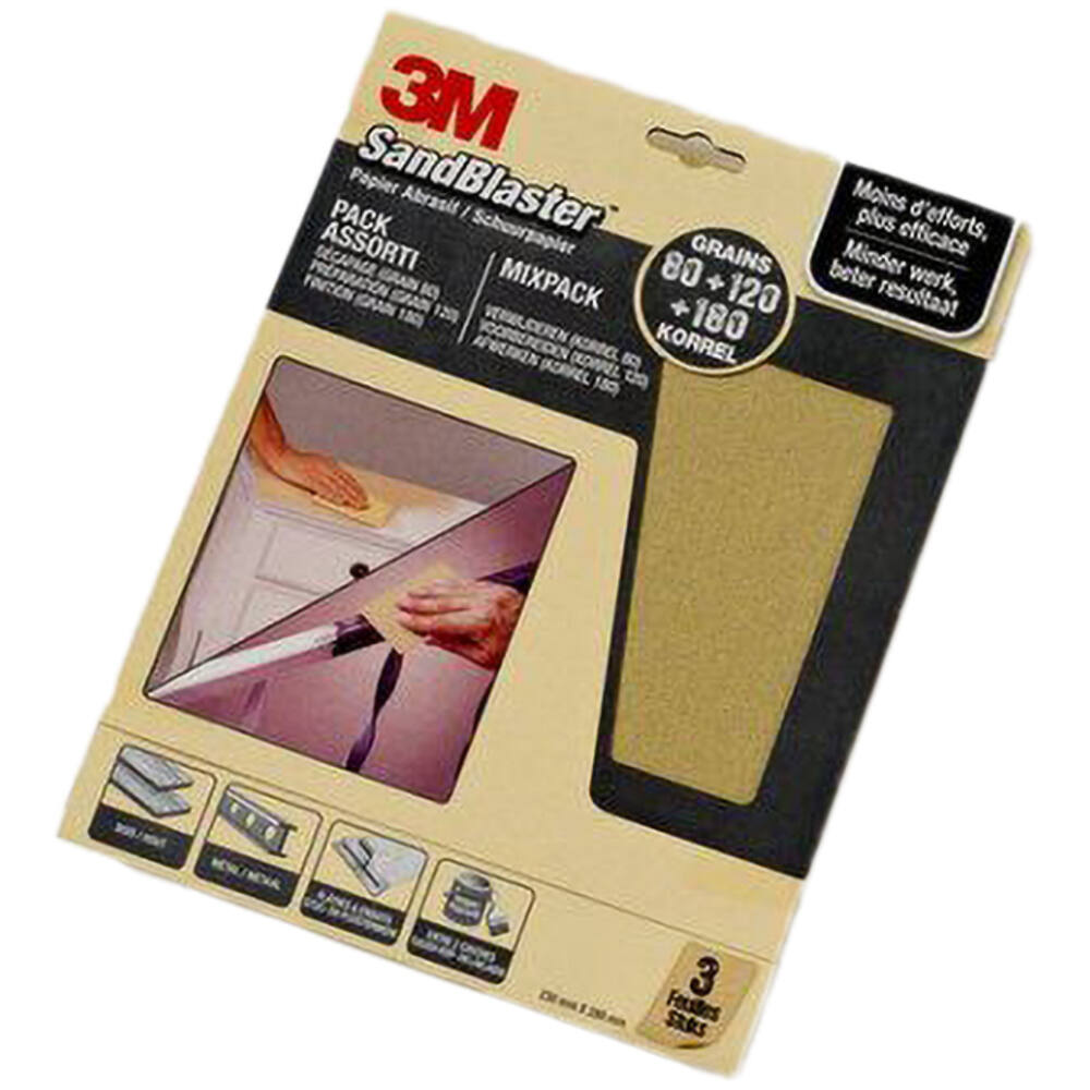 3M Sandblaster Schuurvellen grijs 3 Vellen Assorti: P80-120-180 (69026)