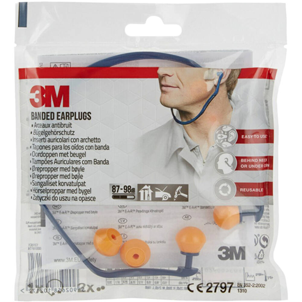 3M Oordoppen met beugel 1310 + 2 paar vervangende dopjes, SNR-waarde 24 - 25 dB, Oranje, 1OB+2Paar