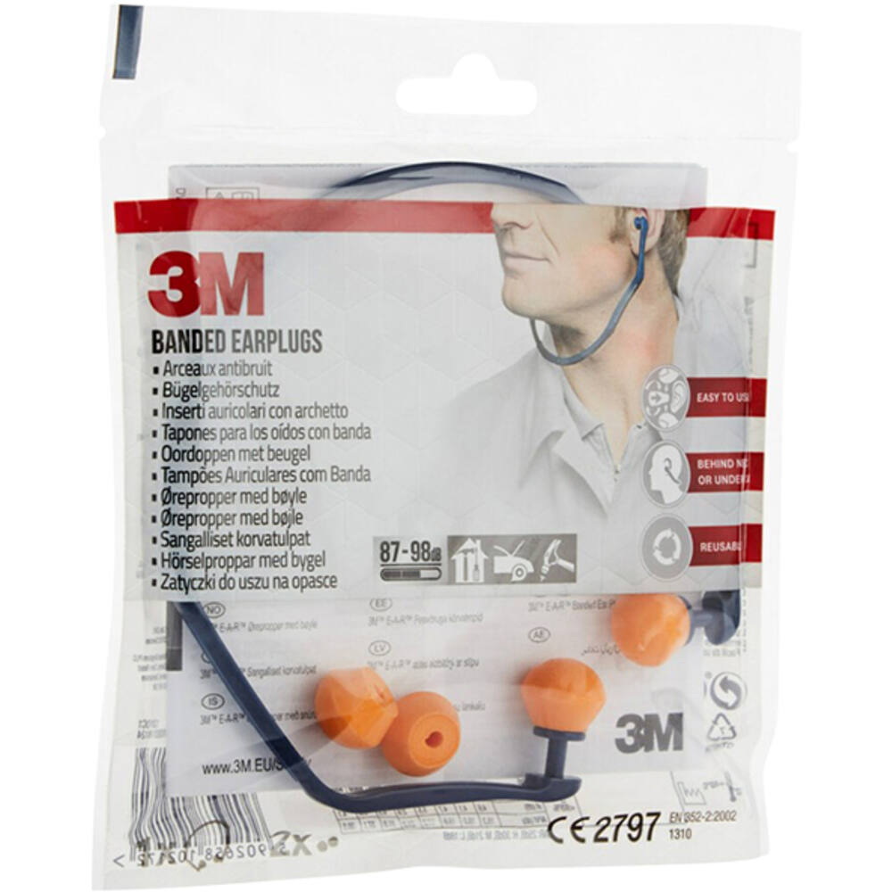 3M Oordoppen met beugel 1310 + 2 paar vervangende dopjes, SNR-waarde 24 - 25 dB, Oranje, 1OB+2Paar