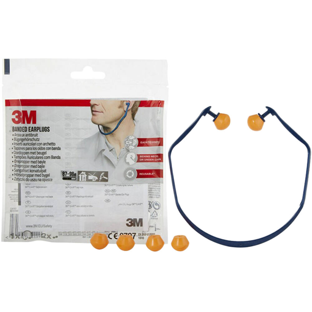 3M Oordoppen met beugel 1310 + 2 paar vervangende dopjes, SNR-waarde 24 - 25 dB, Oranje, 1OB+2Paar