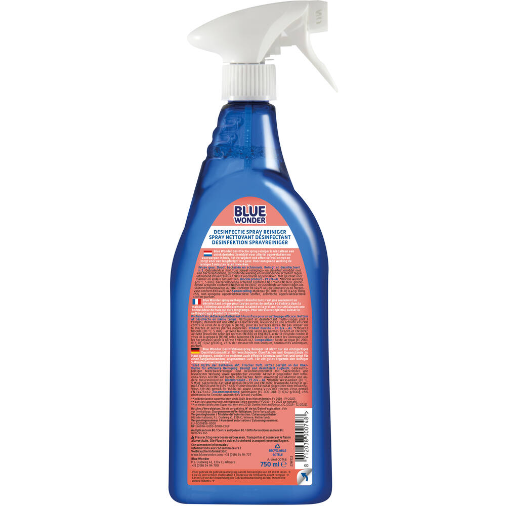 Blue Wonder Desinfectie Spray Reiniger 750 ml