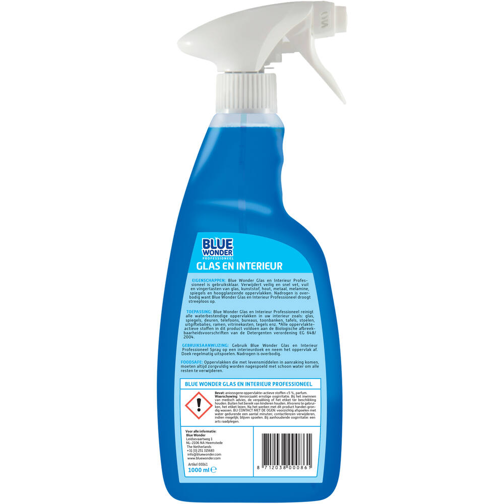 Blue Wonder Professioneel Glas En Interieur-Reiniger Spray 1 L
