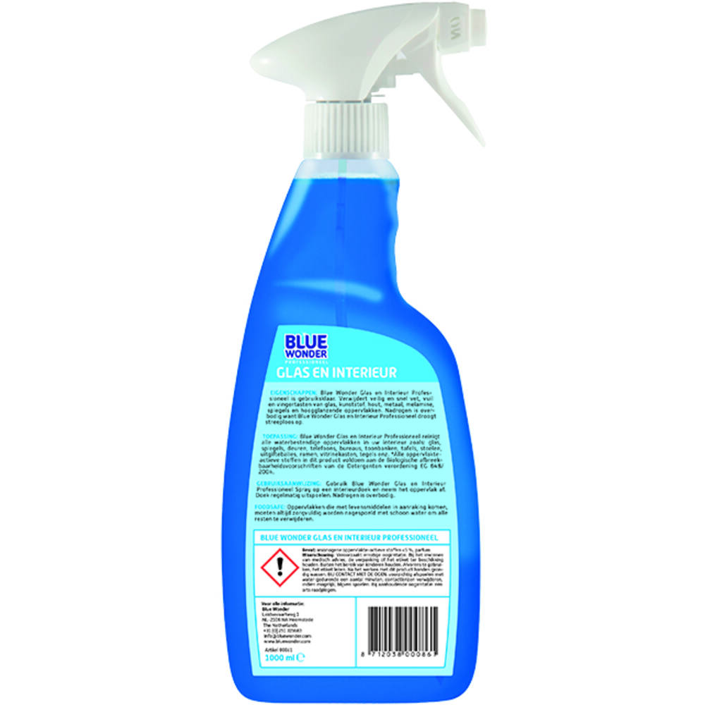 Blue Wonder Professioneel Glas En Interieur-Reiniger Spray 1 L