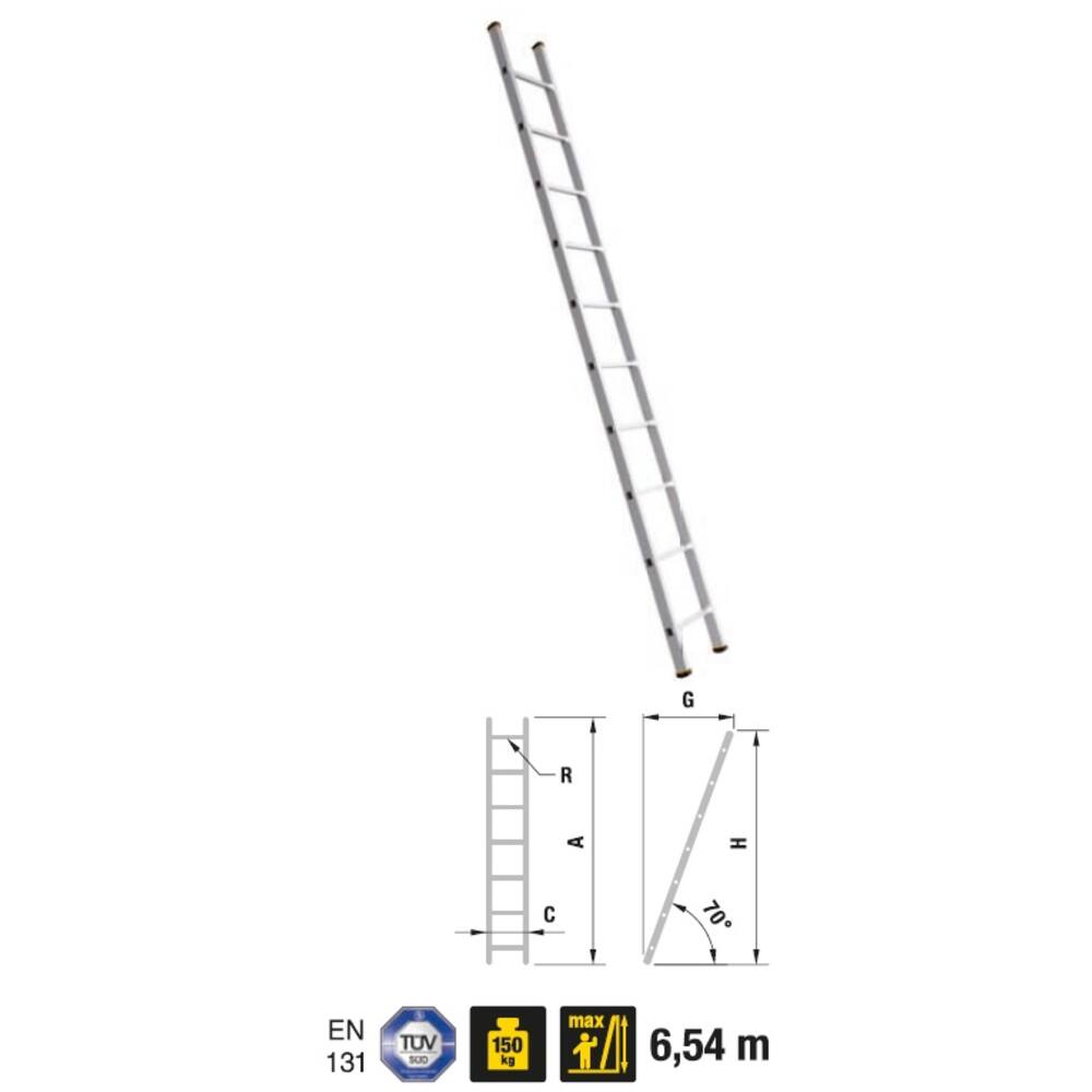 VEBA Aluminium Enkele Rechte Ladder/Ruimladder 1x8 (2,28M)