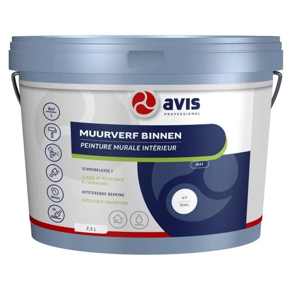 Avis Muurverf Binnen Wit Mat 2,5 Ltr