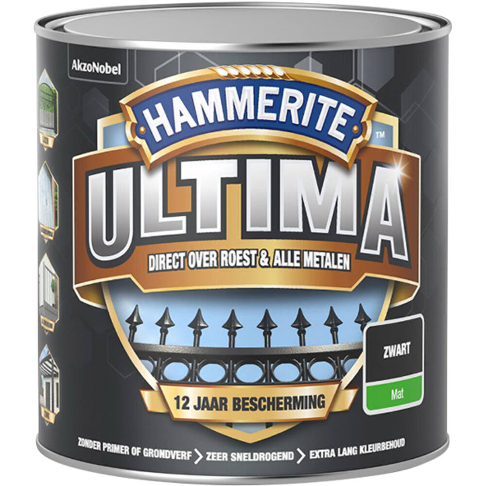 Hammerite Ultima Mat Zwart 250 ml