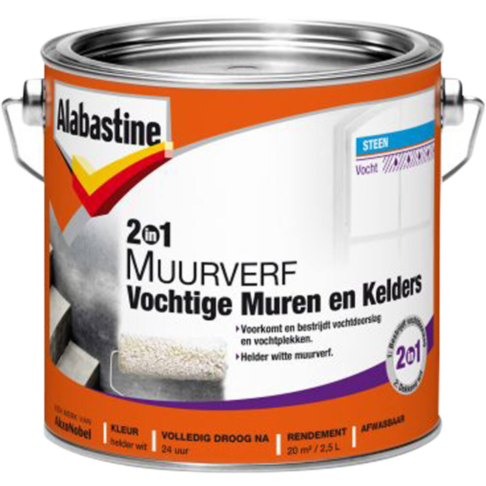 Alabastine 2In1 Muurverf Vochtige Muren & Kelders 2,5 L