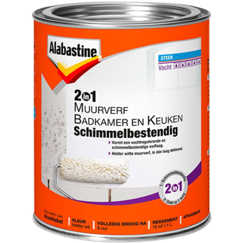 Alabastine 2In1 Muurverf Badkamer & Keuken Schimmelbestendig 1 L