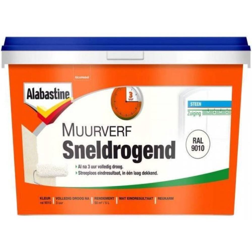 Alabastine Muurverf Sneldrogend RAL9010 5 L