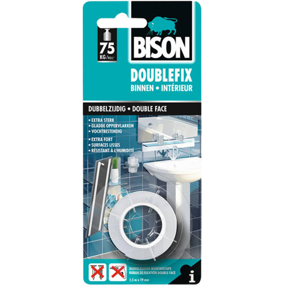 Bison Dubbel Fix Schuimtape Wit 19 mm x 1,5M