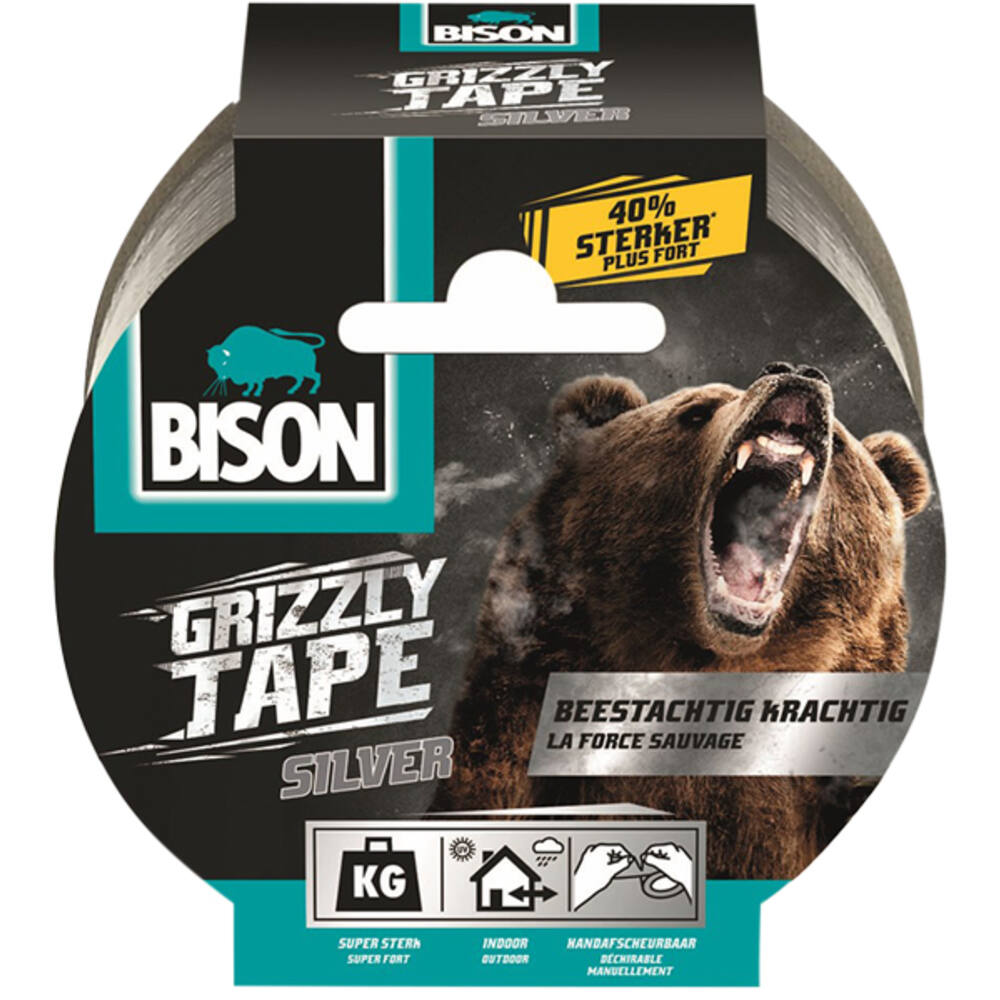Bison Grizzly Tape Zilver 25 m