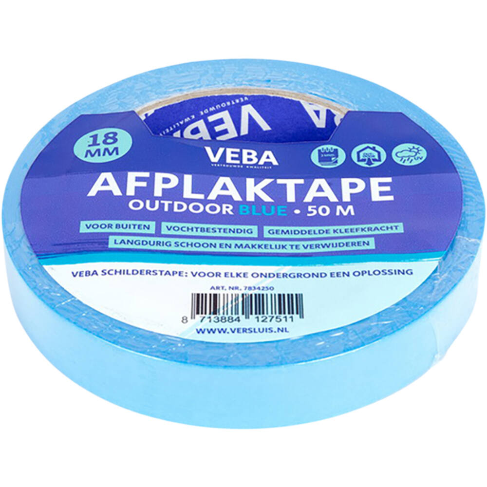 VEBA Afplaktape Outdoor Blue 18 mm