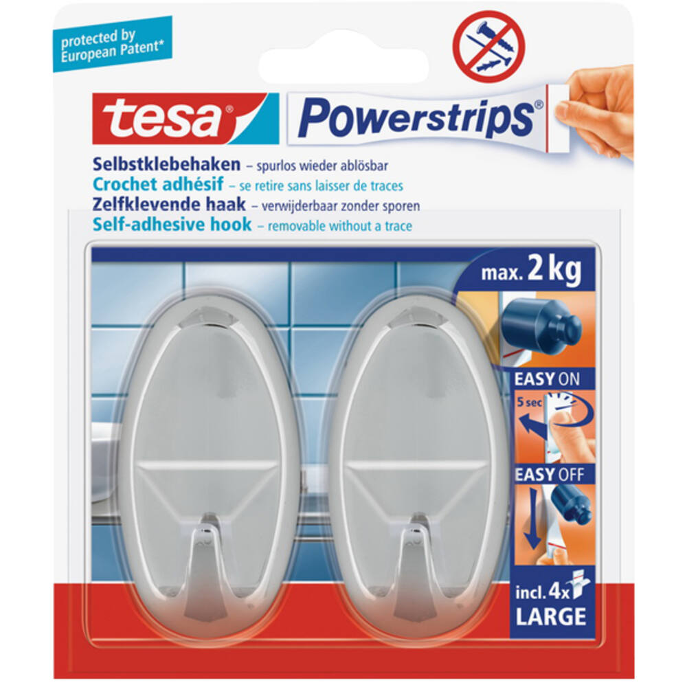 Tesa Powerstrips Large Ovaal Chroom