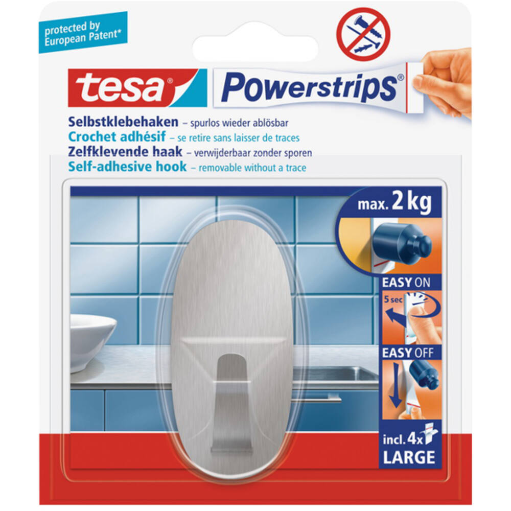 Tesa Powerstrips Large Metaal Ovaal