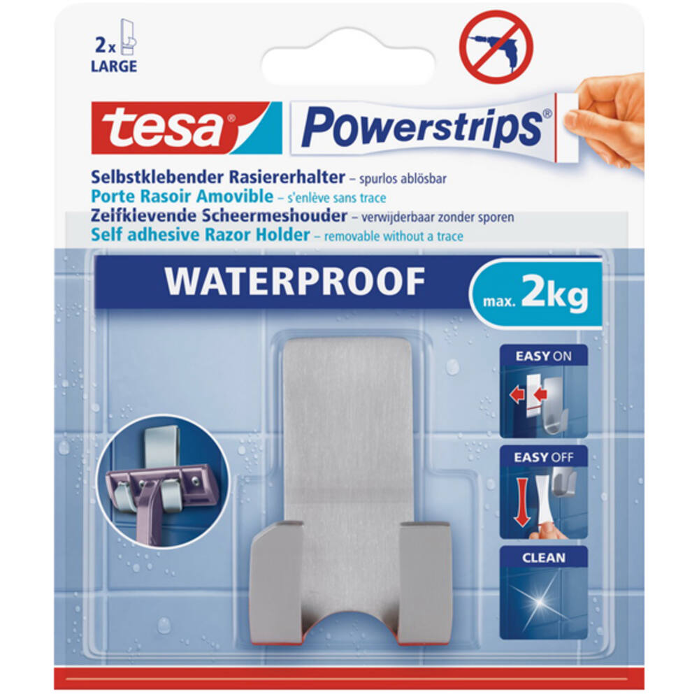 Tesa Powerstrips Waterproof Scheermeshouder RVS