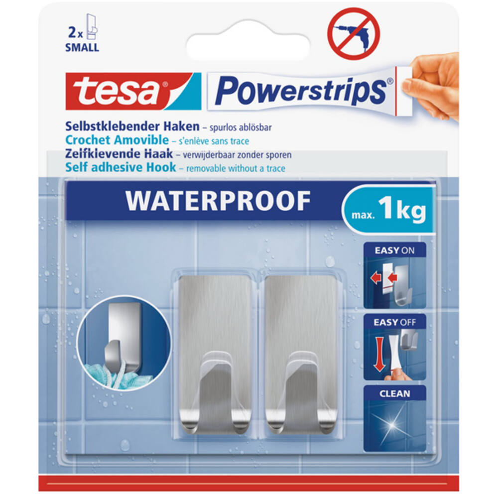 Tesa Powerstrips Waterproof Haken RVS Rechthoekig Small