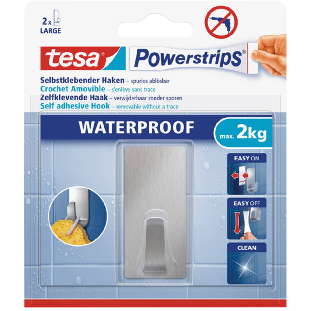 Tesa Powerstrips® Waterproof Haken RVS Rechthoekig Large