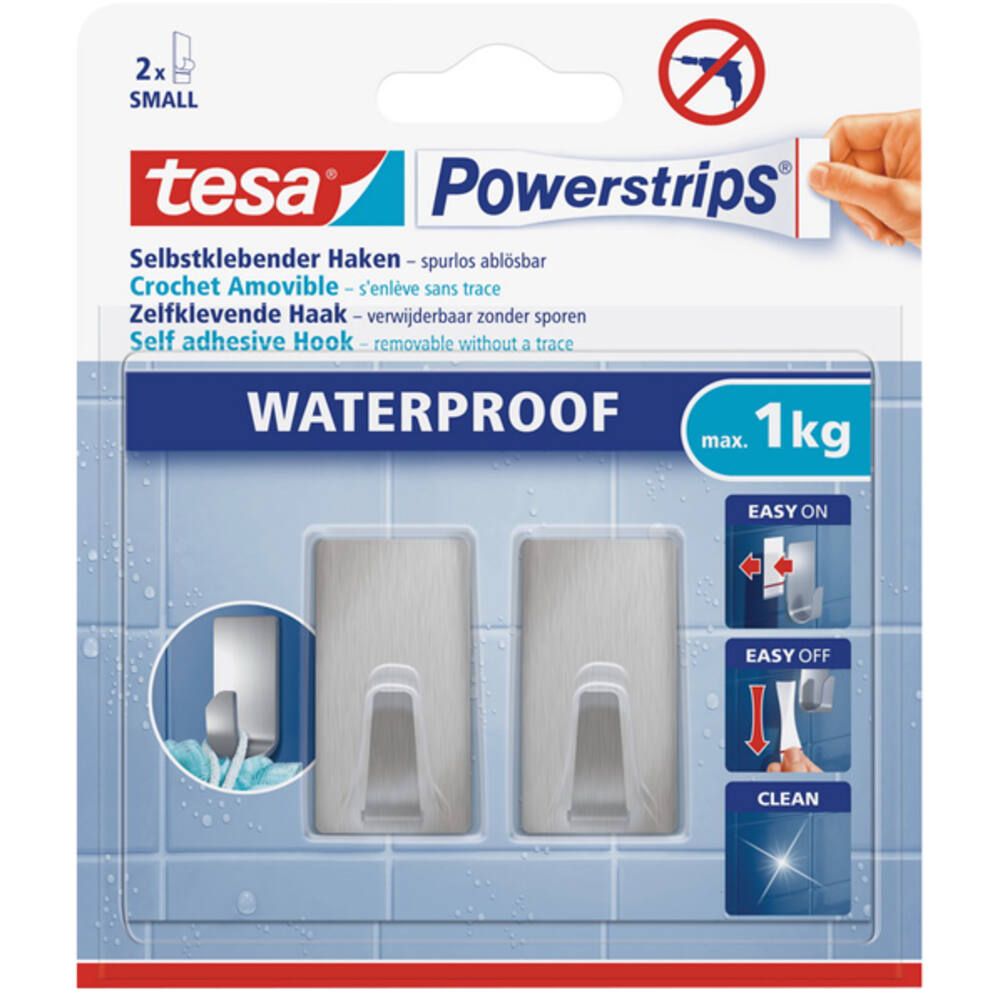 Tesa Powerstrips® Waterproof Haken RVS Rechthoekig Small