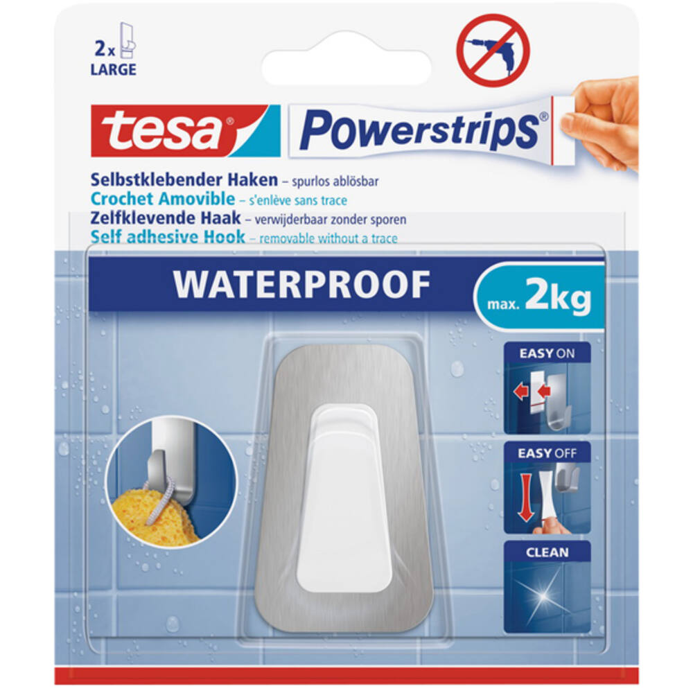 Tesa Powerstrips® Waterproof Haken L Metaal-Kunststof