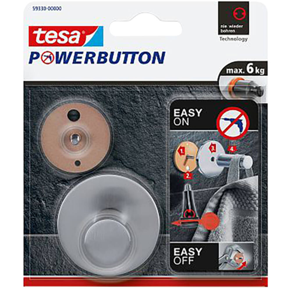 Tesa Powerbutton Classic Haak RVS Rond