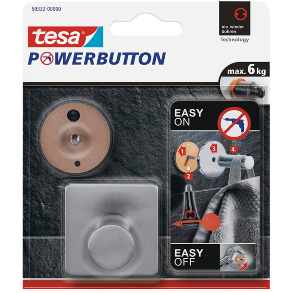 Tesa Powerbutton Classic Haak RVS Vierkant