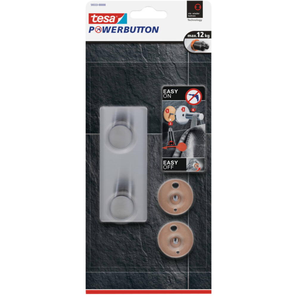 Tesa Powerbutton Classic Hakenrek RVS Duo