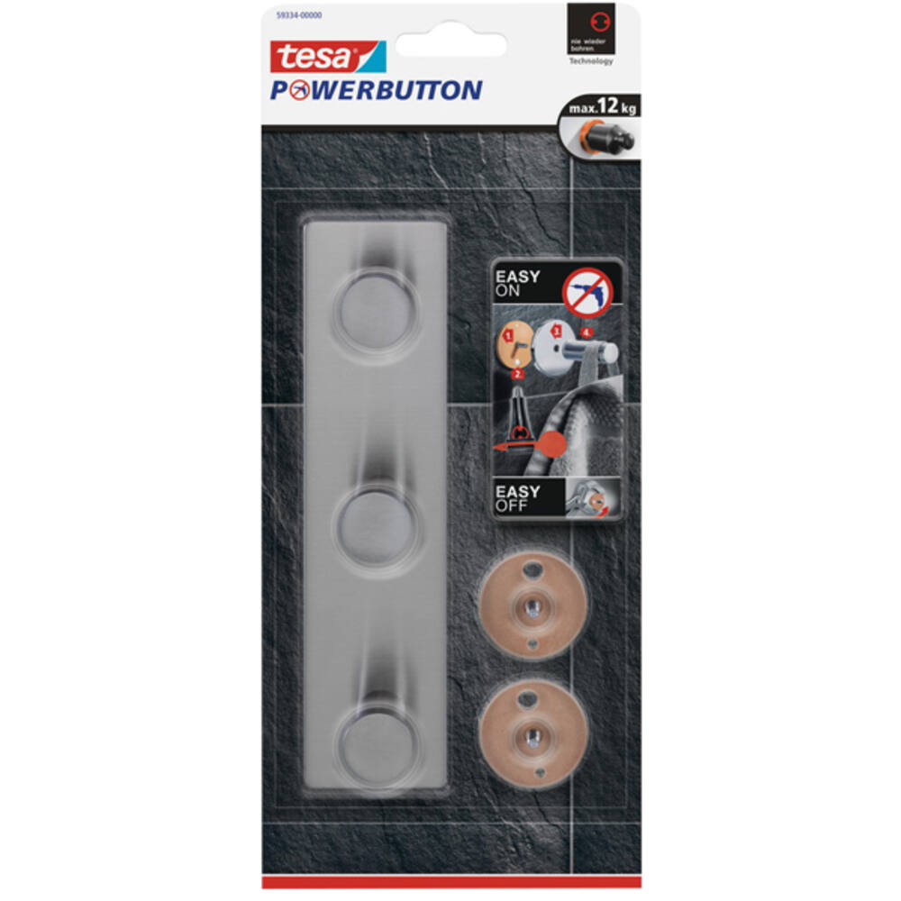 Tesa Powerbutton Classic Hakenrek RVS Trio