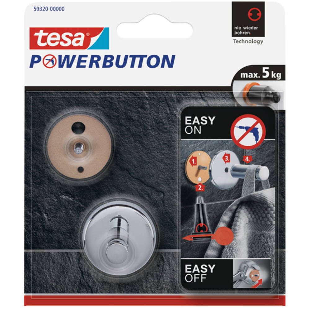 Tesa Powerbutton Universal Haak Chroom Small