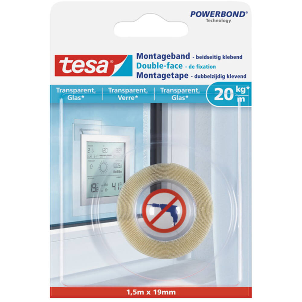 Tesa Powerbond® Montagetape Transparant 1,5M x 19 mm