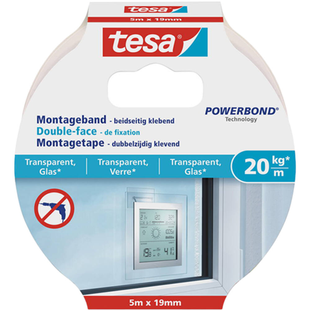 Tesa Powerbond® Montagetape Transparant 5M x 19 mm