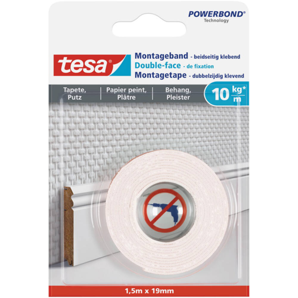 Tesa Powerbond® Montagetape Gevoelige Oppervlakken 1,5M x 19 mm