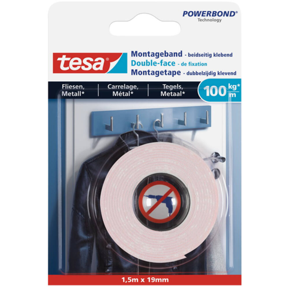 Tesa Powerbond® Montagetape Tegels & Metaal 1,5M x 19 mm