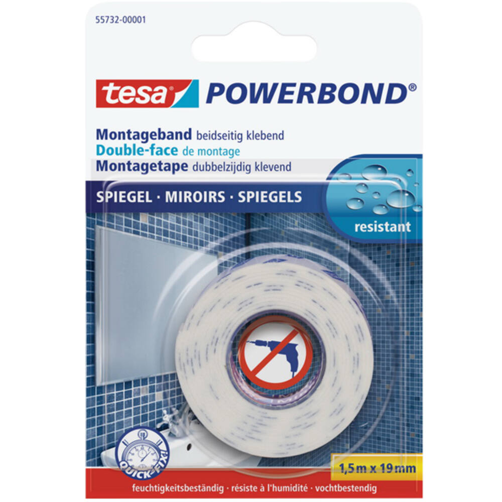 Tesa Powerbond Montagetape Spiegels 1,5M x 19 mm
