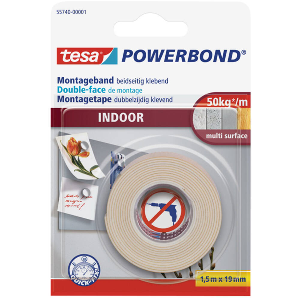 Tesa Powerbond Montagetape Indoor 1,5M x 19 mm