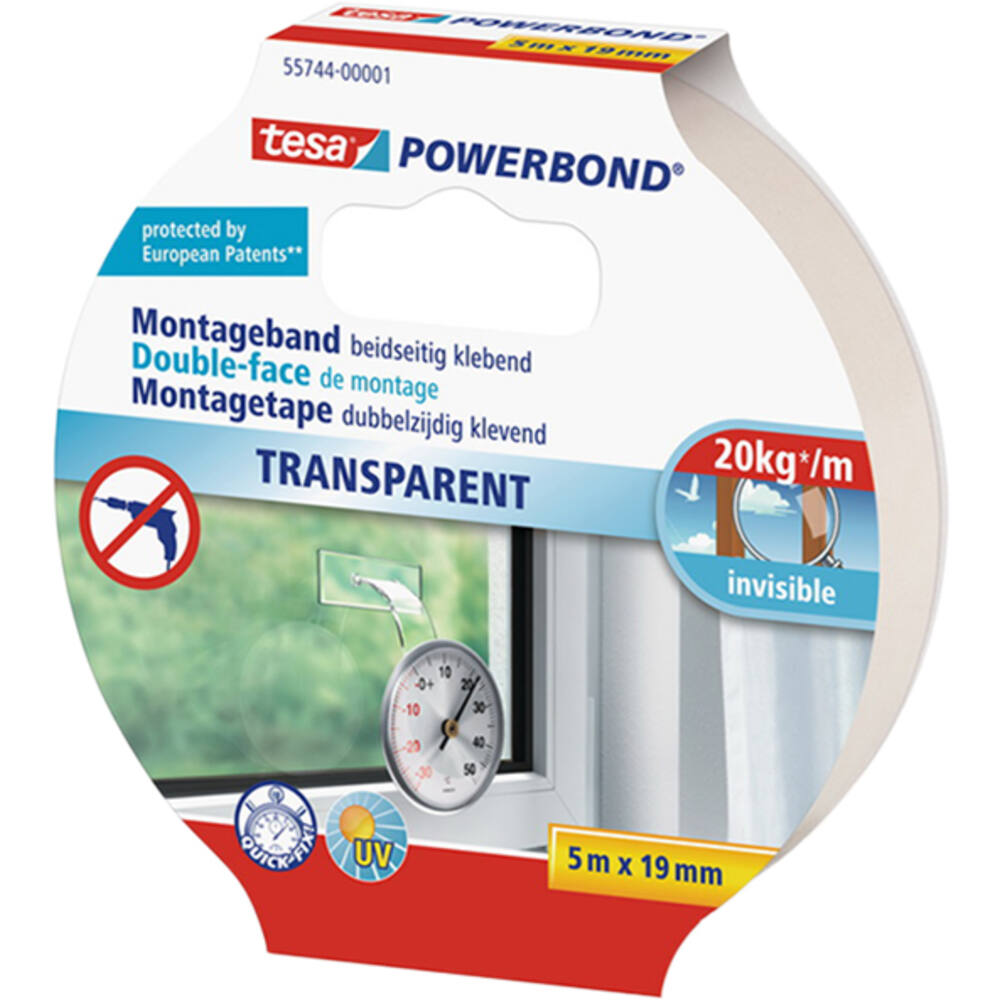 Tesa Powerbond Montagetape Transparant 5M x 19 mm
