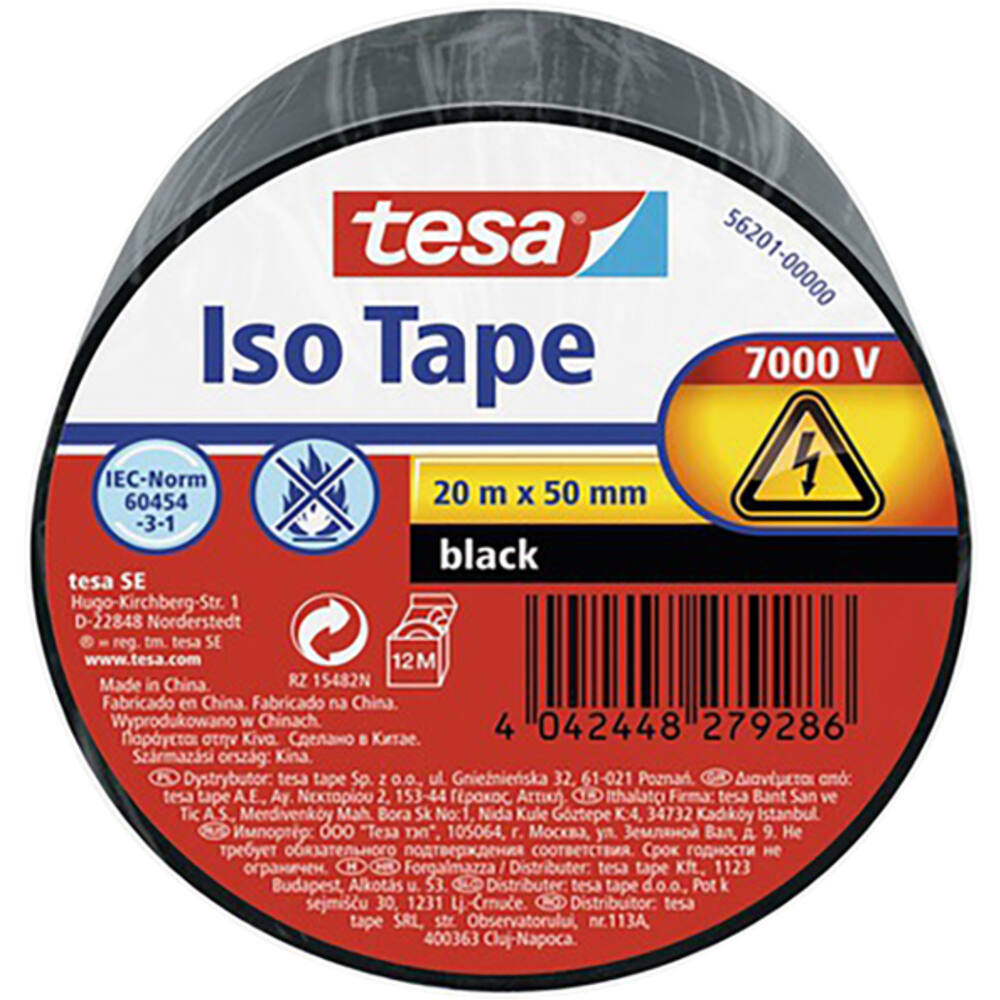 Tesa Electrische Isolatie Alle Gebruik 20M x 50 mm Zwart