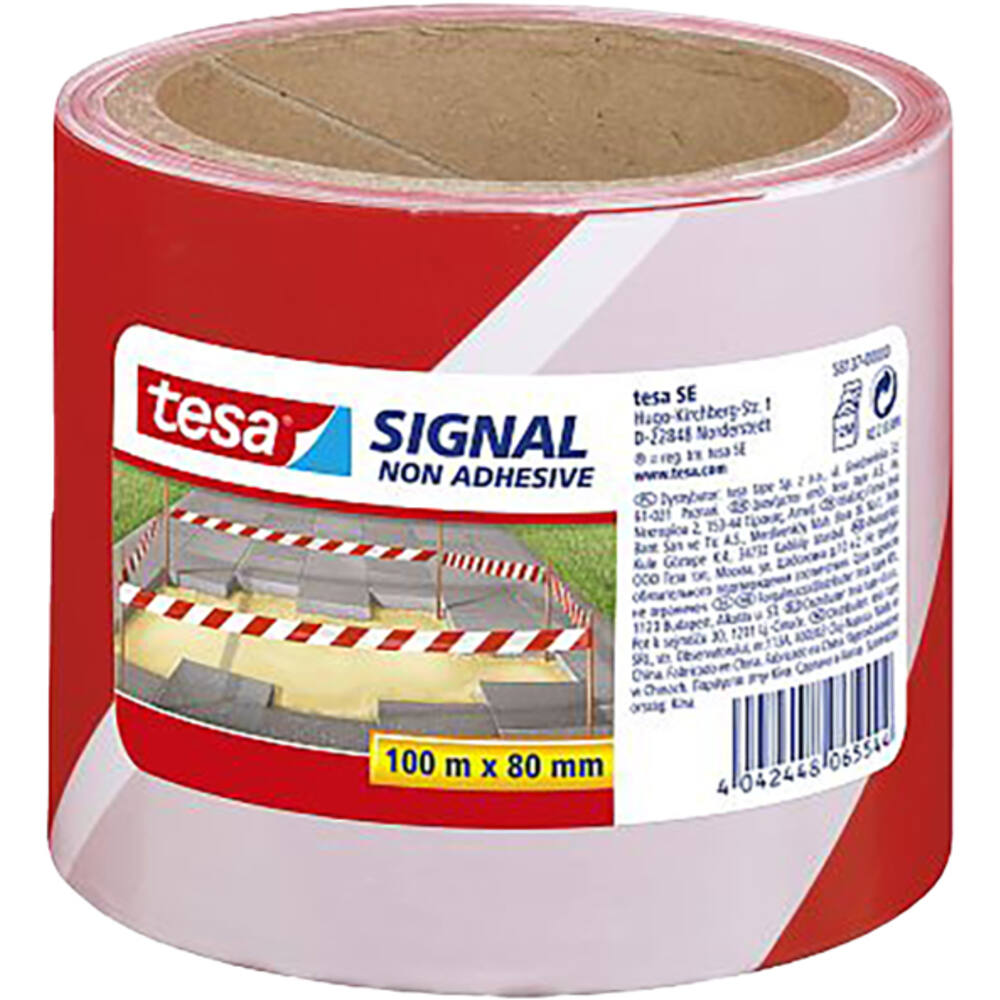 Tesa Signal Afzetlint Non Adhesive 100M x 80 mm Rood/ Wit
