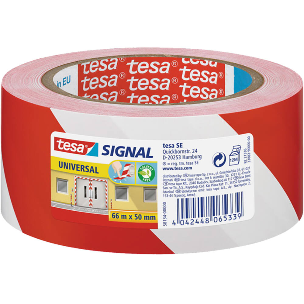 Tesa Signal Pp Waarschuwingstape 66M x 50 mm Rood/ Wit