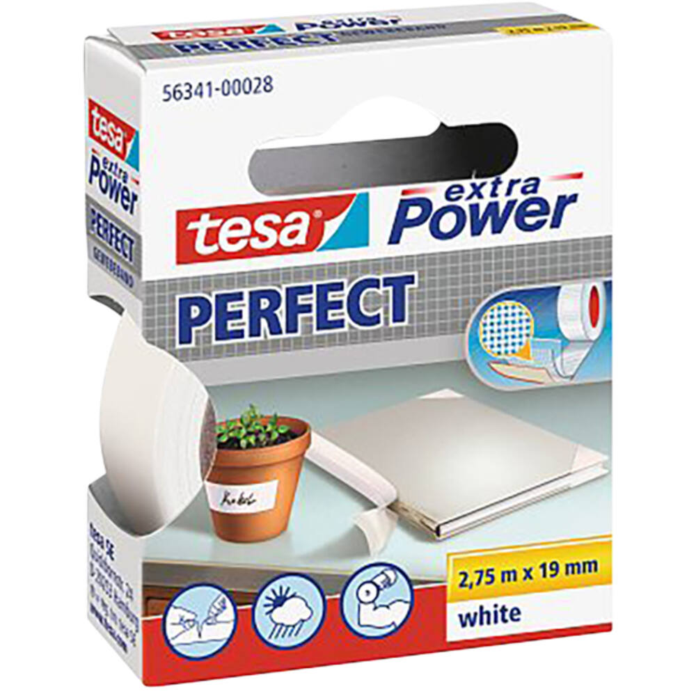 Tesa Extra power Perfect 2.75 m x 19 mm Wit Ophangdoosje