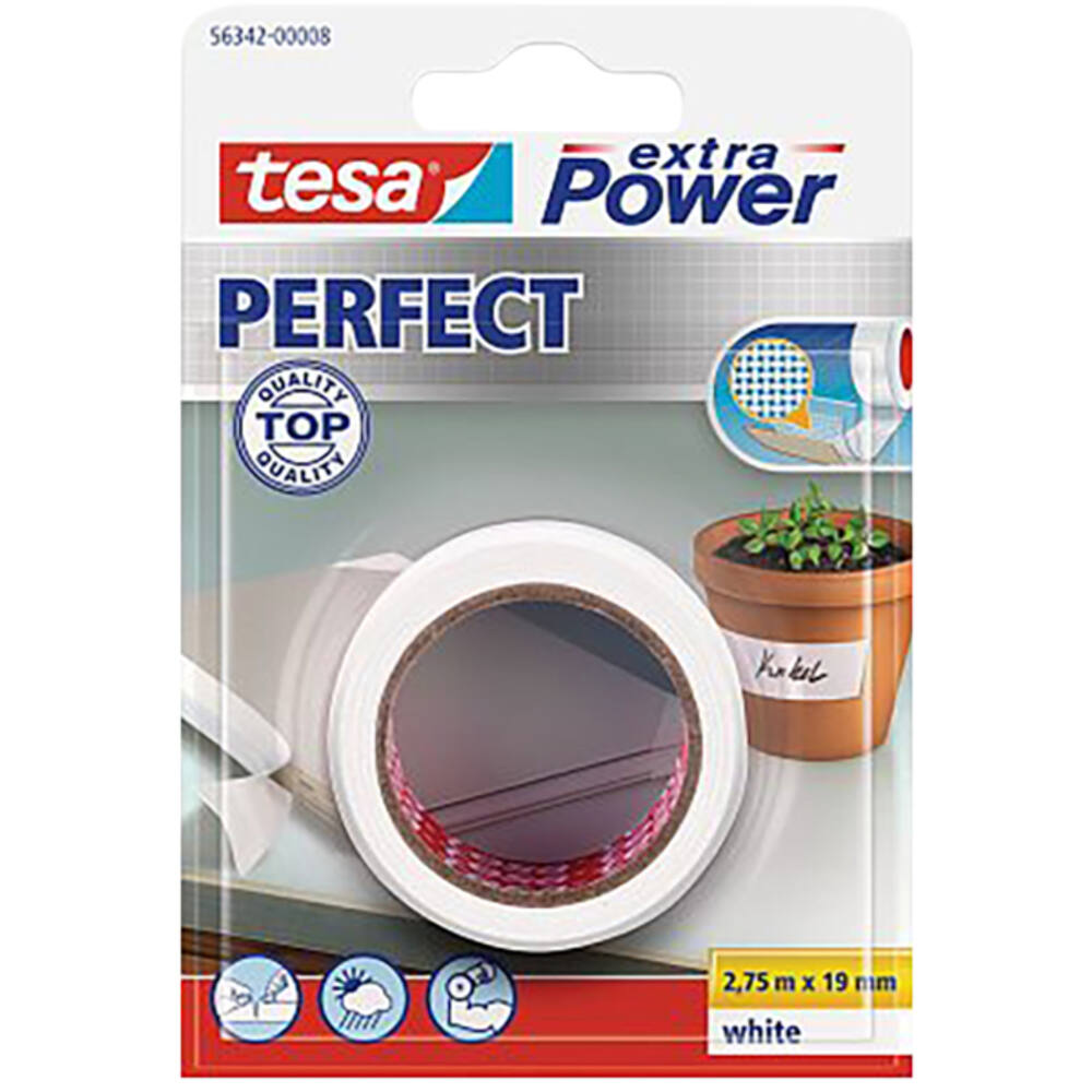 Tesa Extra Power Perfect 2.75 m x 19 mm Wit Blisterverpakking