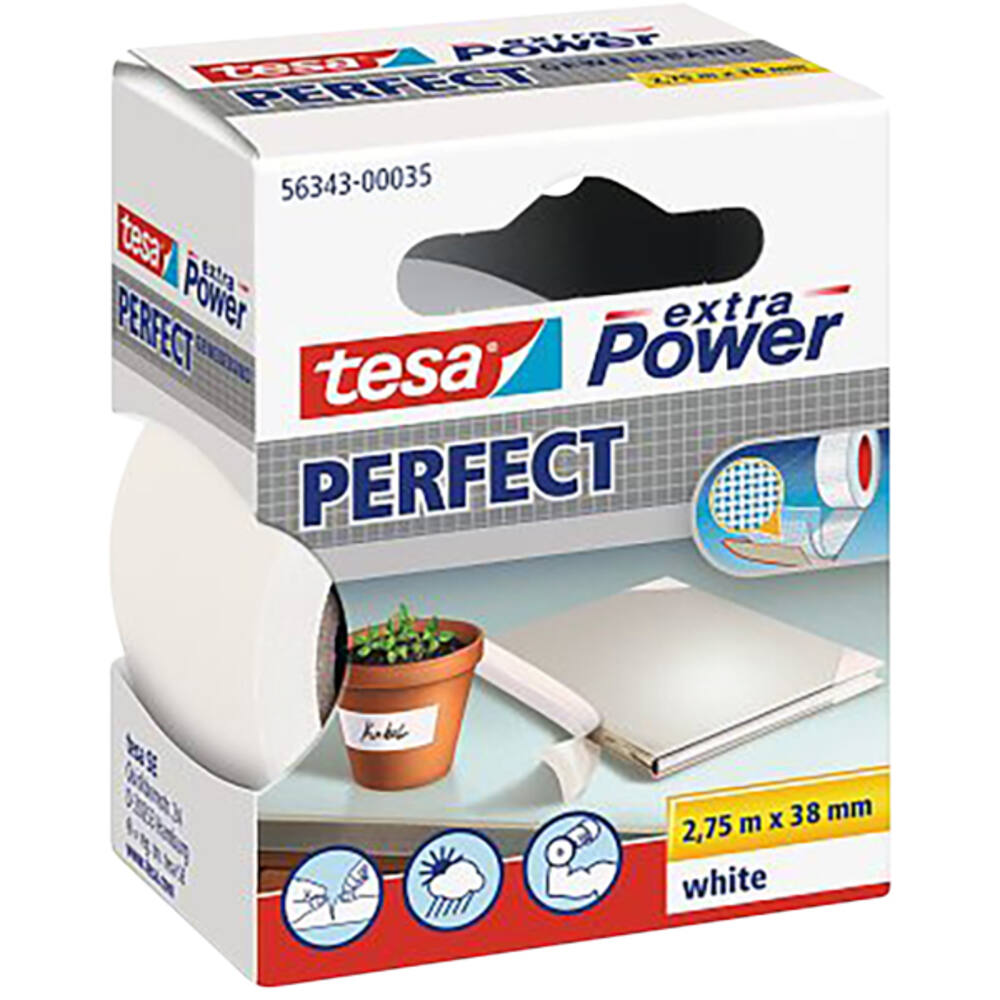 Tesa Extra Power Perfect 2.75 m x 38 mm Wit Blisterverpakking