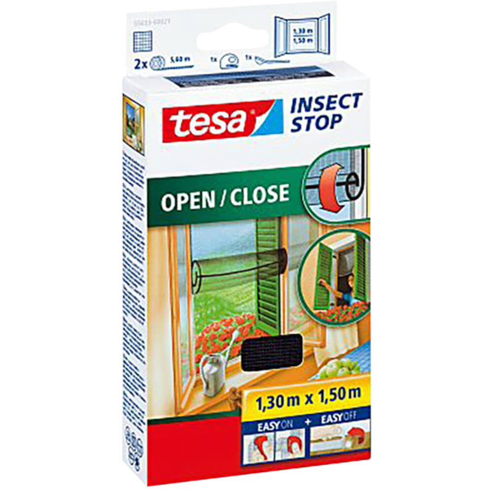 Tesa Open/Close Vliegenhor Voor Ramen 1,3M x 1,5M Zwart