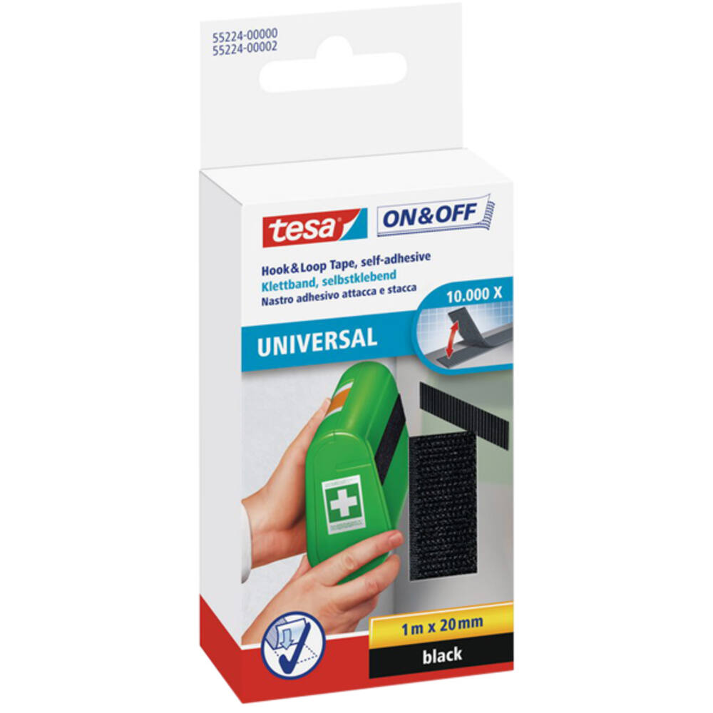 Tesa On&Off Klittenband 1M x 20 mm (Kleven) Zwart